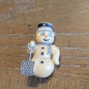 Vintage Eisenberg ICE enamel Snowman Figurine - Cream and Silver